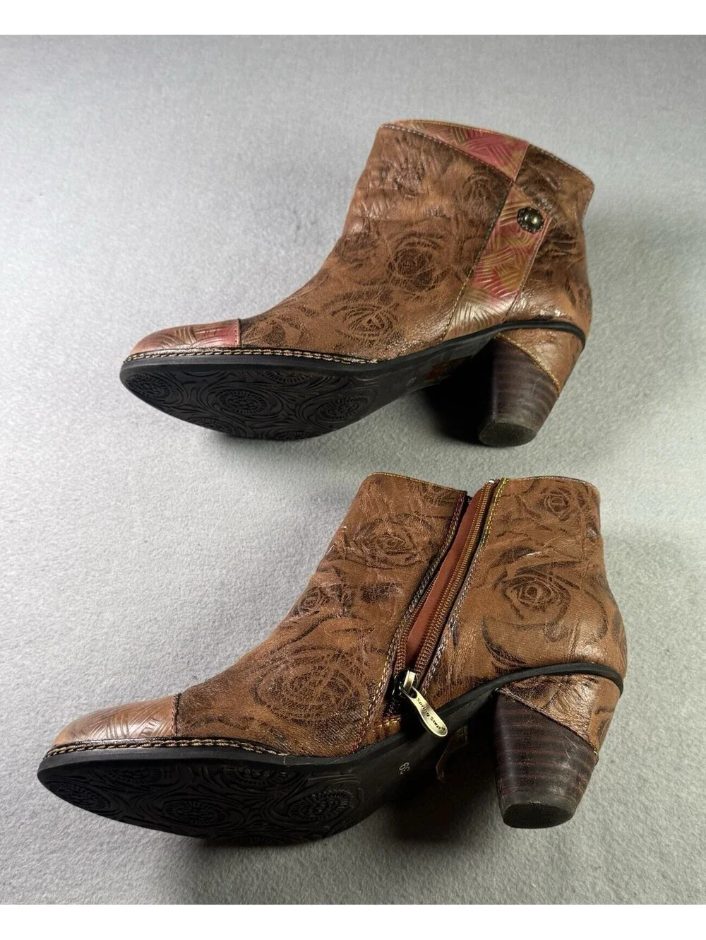 L'Artiste Spring Step Waterlily Brown Multi Leather Ankle Boots EU 39 US 8.5 EUC